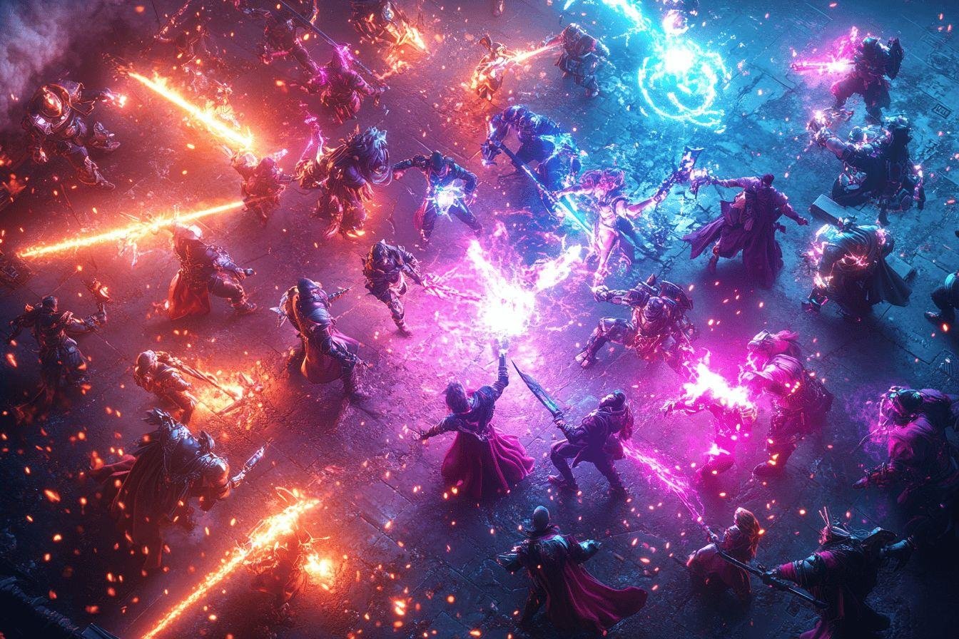 Combattants fantastiques avec des armes énergétiques lumineuses