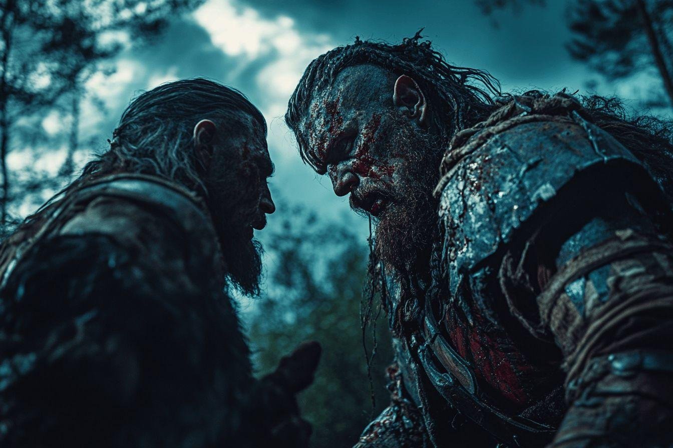 Deux guerriers barbaresques face à face, couverts de sang