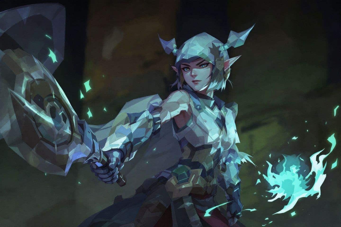 Personnage fantastique avec armure cristalline et feu magique