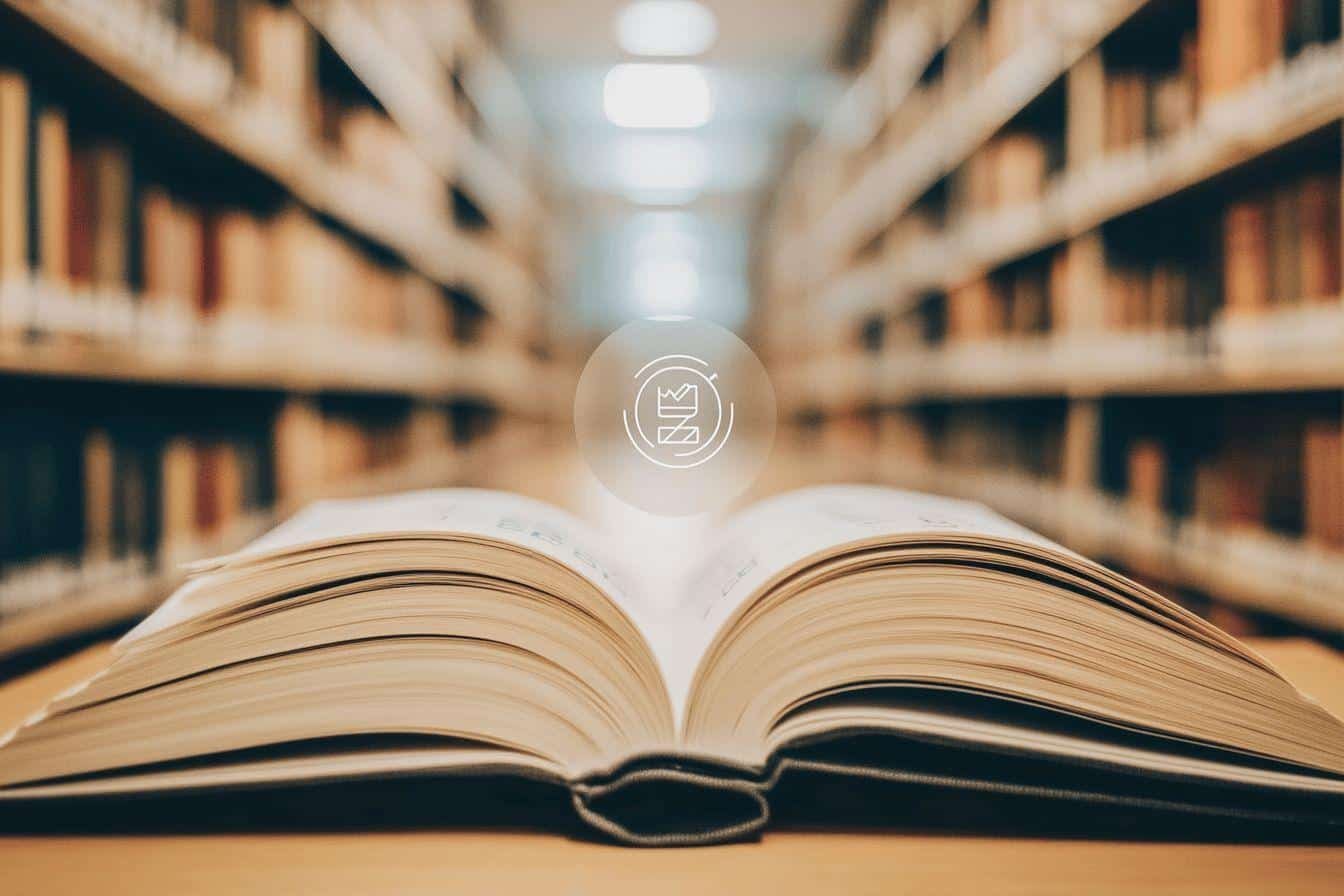 Livre ouvert sur fond d’étagères floues