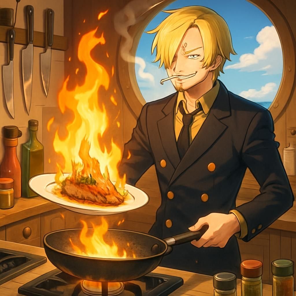 Découvrez Sanji, le cuisinier talentueux de One Piece, célèbre pour ses délicieuses recettes et ses coups de pied légendaires qui font sensation au sein de l'équipage du Chapeau de paille.